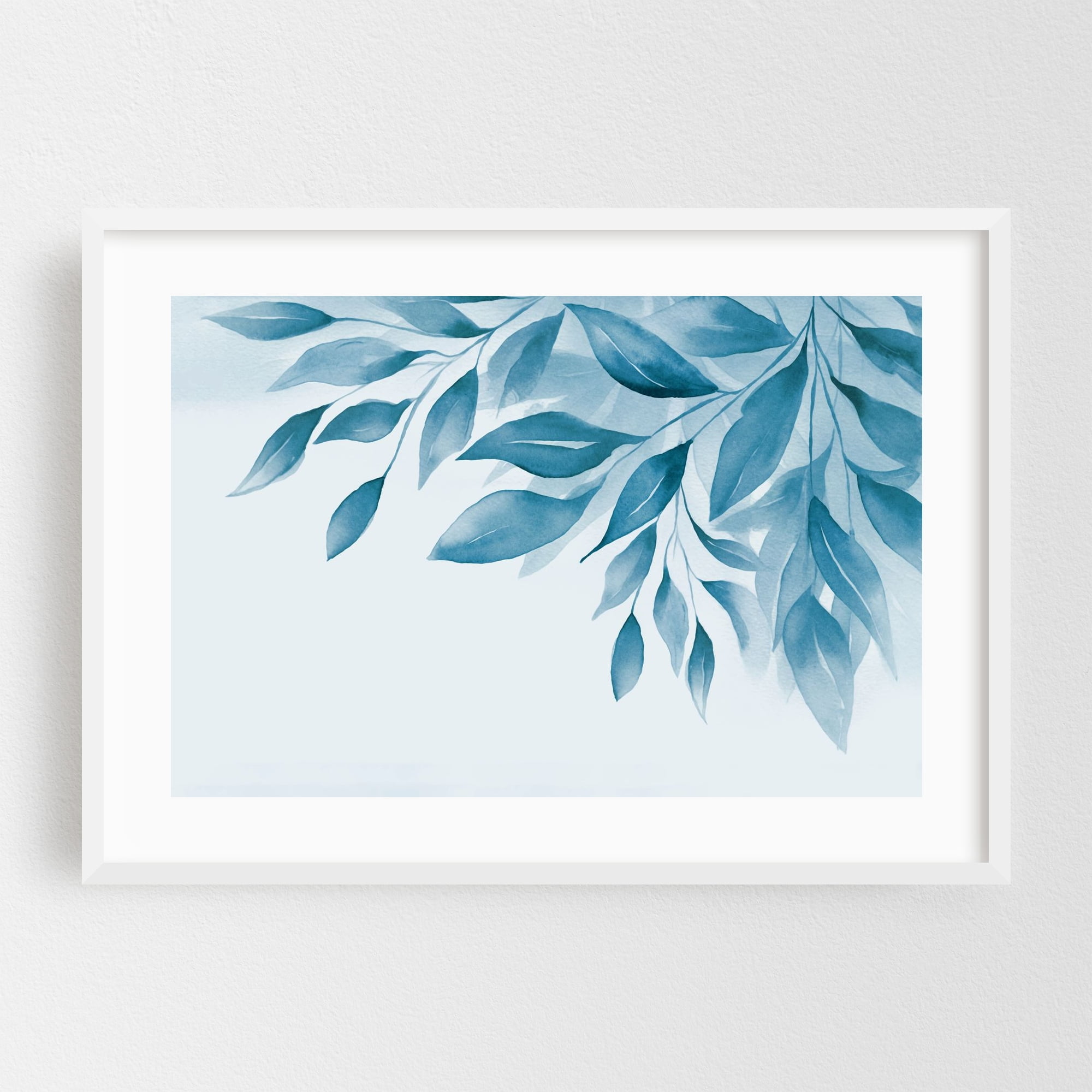 Blue Hour Gentle Foliage Painting White Framed Wall Art Print 20 x 30