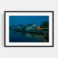 thumbnail image 1 of Blue Hour in Mystic 01 - Stonington Connecticut Photography Harbor Nightlife Water Seaside Architecture Coastal Boardwalk Black Framed Wall Art Print 12 x 18 inches, 1 of 4