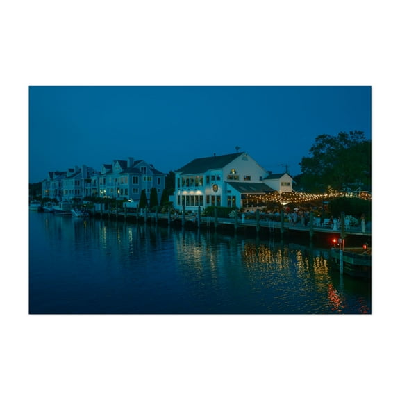 Blue Hour in Mystic 01 - Stonington Connecticut Photography Harbor Nightlife Water Seaside Architecture Coastal Boardwalk Unframed Wall Art Print 4 x 6 inches