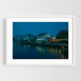 thumbnail image 1 of Blue Hour in Mystic 01 - Stonington Connecticut Photography Harbor Nightlife Water Seaside Architecture Coastal Boardwalk White Framed Wall Art Print 24 x 36 inches, 1 of 3