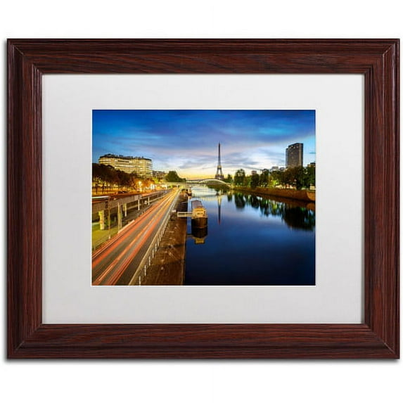 "Blue Hour in Paris" Canvas Art by Mathieu Rivrin, White Mat, Wood Frame
