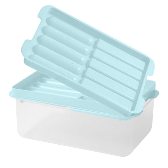 Blue Household Ice Making Mold 10 Grid Ice Making Tool Tray With Storage Box Plastic 10.2X4.3X2.0 Inches Blue