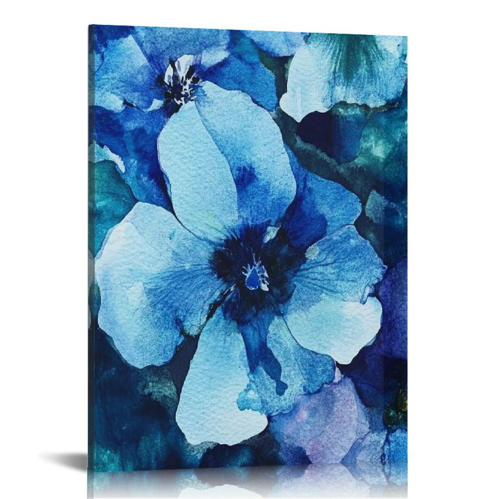 Blue Hued Abstract Floral Art - Elegant Home Wall Decor,12 x inch