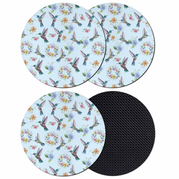 Blue Hummingbird Coasters Set of 4, Absorbent Coasters for Drinks, Spring Watercolor Flowers Leaf Plant Coaster for Desk Coffee Table Protection, Home Decor House Warming Gifts 4"