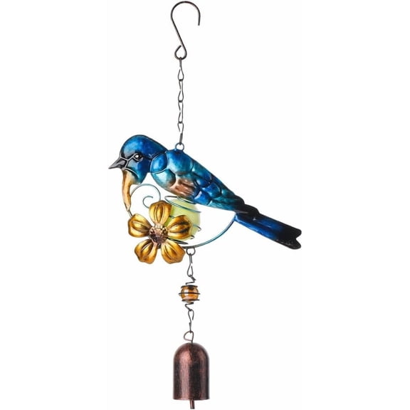 Blue Hummingbird Wind Chimes Bird Flower Windchimes Bells Outdoor Indoor Ornament Hanging Decorations Retro Lucky Handmade with Glow in Dark Ball Garden Decorations for Lawn Yard Patio DIY