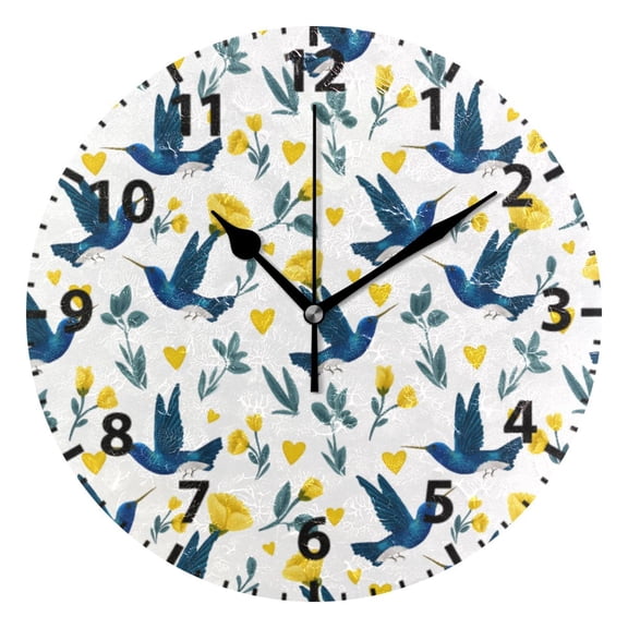 Blue Hummingbirds Pattern Wall Clock 10in Round Artistic Oil Painting Home Decor Desk Table Clock
