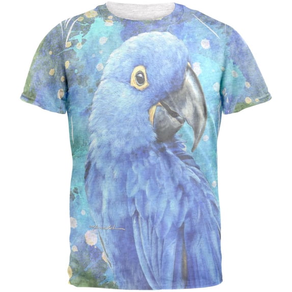 Blue Hyacinth Macaw Splatter Mens T Shirt Heather White LG