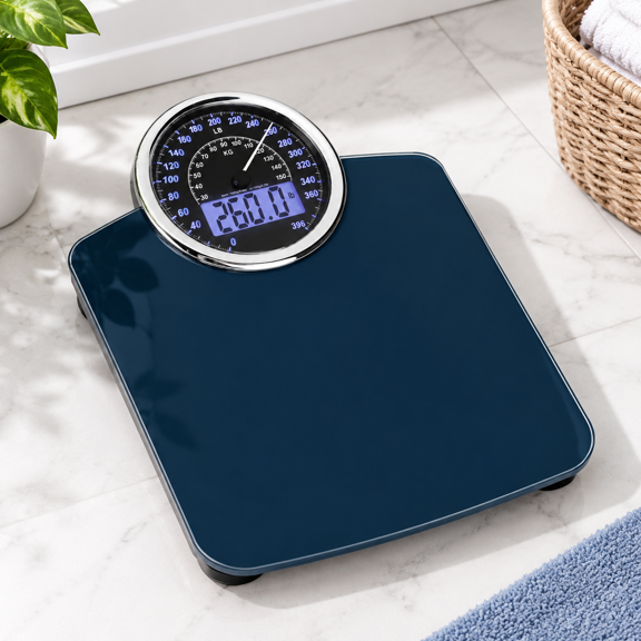Blue Hybrid 2-in-1 Digital Body Weight Scale, 396 lbs Capacity, Tempered Glass Platform