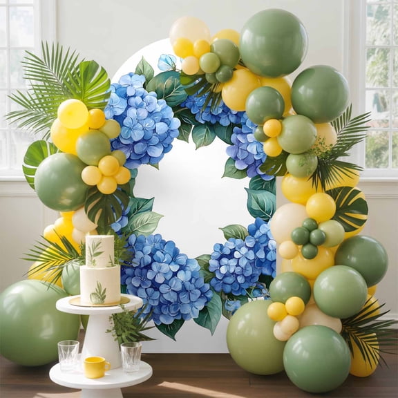 Blue Hydrangea Arch Backdrop Cover, 4FT, Spring Wreath Flower Spandex Arch Covers Double-Sided Backdrop for Wedding Birthday Party Photo Background Decoration