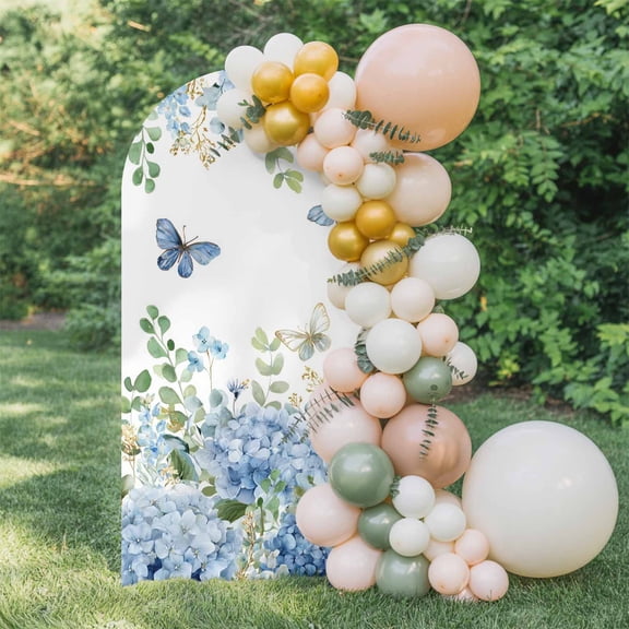 Blue Hydrangea Arch Backdrop Cover 6 FT, Rustic Summer Blue Floral Butterfly Wedding Arch Cover Stretchy Backdrop Stands Covers for Birthday Party Ceremony Banquet Decor