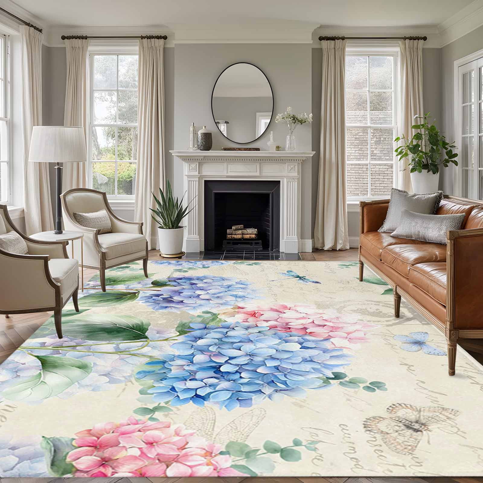 Blue Hydrangea Area Rugs 5'x7', Small Throw Rugs for Laundry Room ...