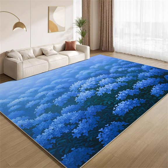 Blue Hydrangea Area Rugs, Navy Blue Gradient Floral Carpet, Washable Non Slip Low Pile Soft Rug for Living Room Bedroom Entryway Home Decor Mat 2ftx3ft