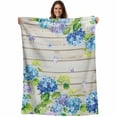 thumbnail image 1 of Blue Hydrangea Blanket Soft Cozy Warm Throw Blanket for Couch, Plush Fuzzy Flannel Fleece Blankets for Sofa, Rustic Wooden Butterfly Spring Floral Bed Blankets Lightweight Gifts for Women, 50"x80", 1 of 9