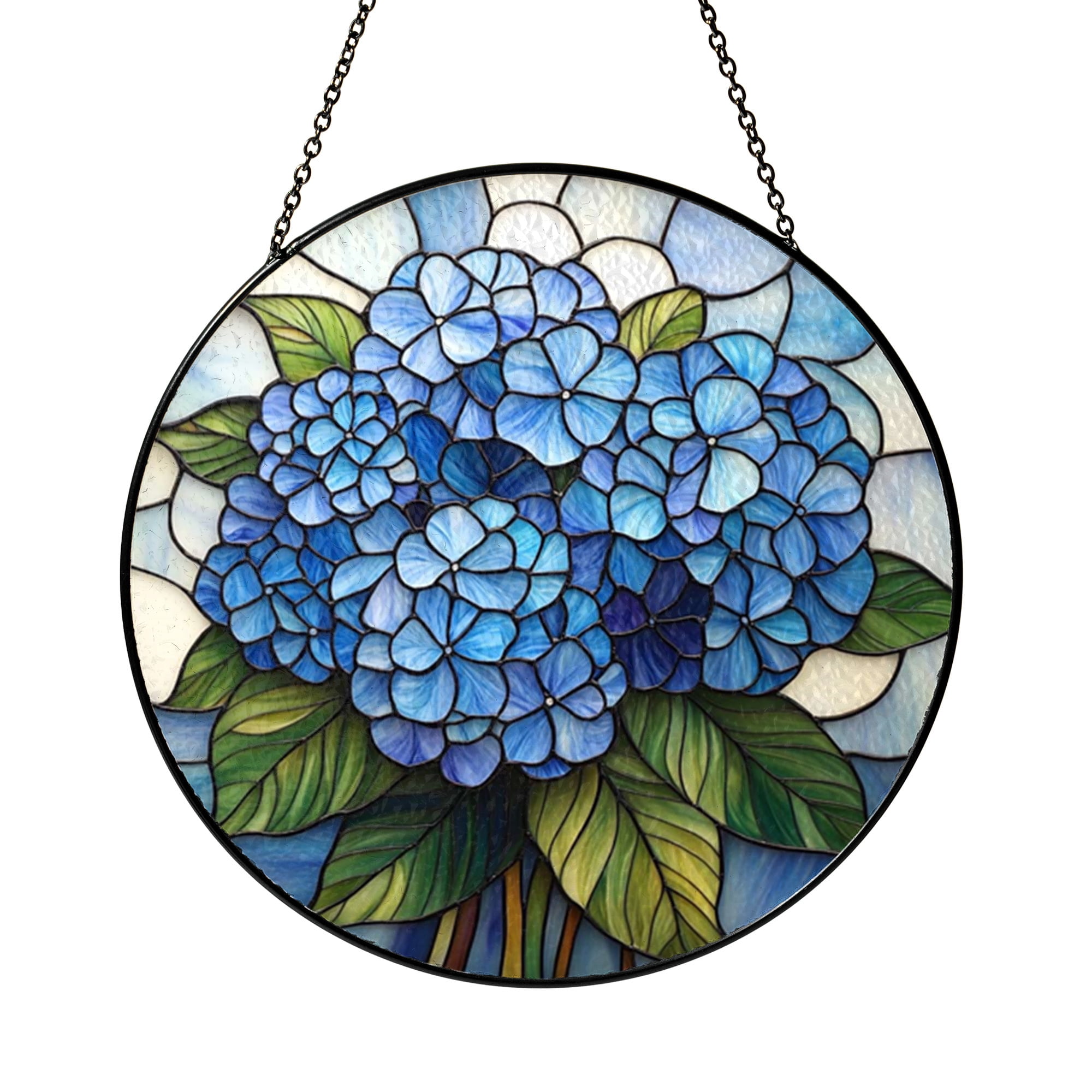 Window Drawing. Sign Blue Hydrangea Bloom Stained Glass Style Window Art, Soft Garden ...
