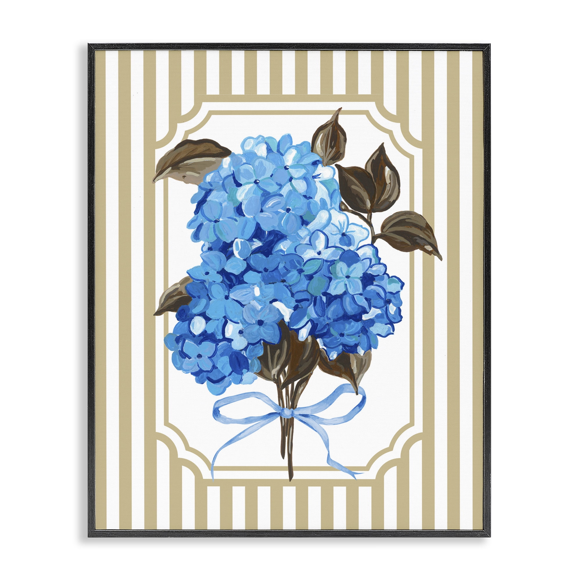 Blue Hydrangea Blossom Bow Black Framed Giclee Art, design by Adonna Ebrahimi