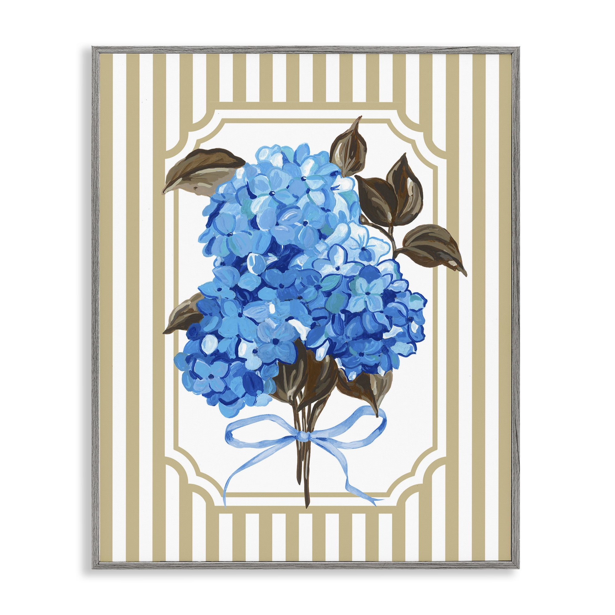Blue Hydrangea Blossom Bow Gray Framed Giclee Art, design by Adonna Ebrahimi