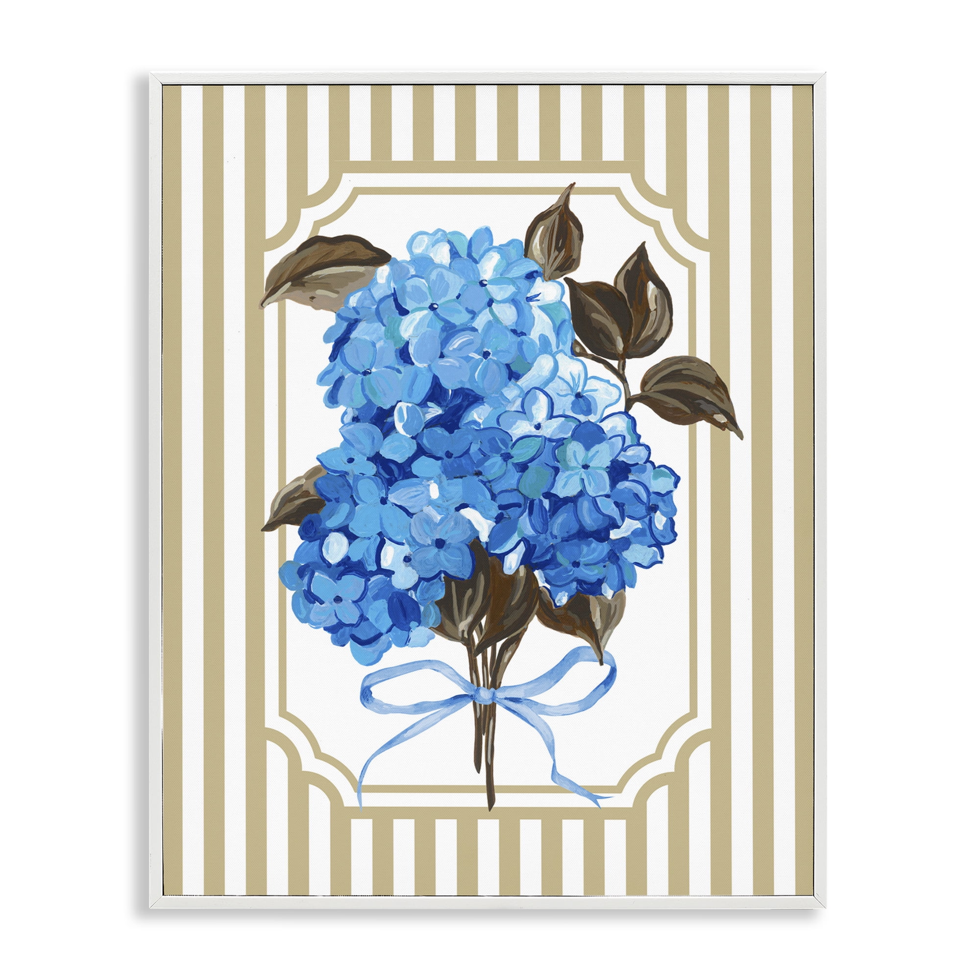 Blue Hydrangea Blossom Bow White Framed Giclee Art, design by Adonna Ebrahimi