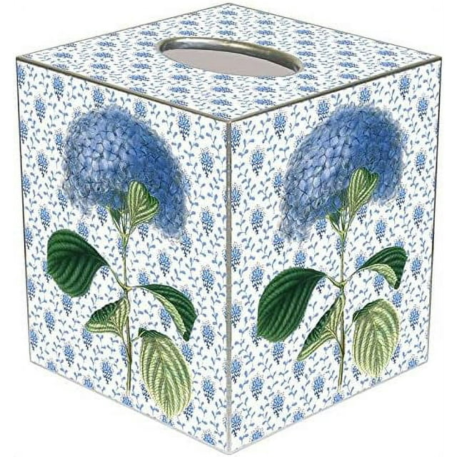 Blue Hydrangea Blue Provincial Print Paper Mache Tissue Box Cover