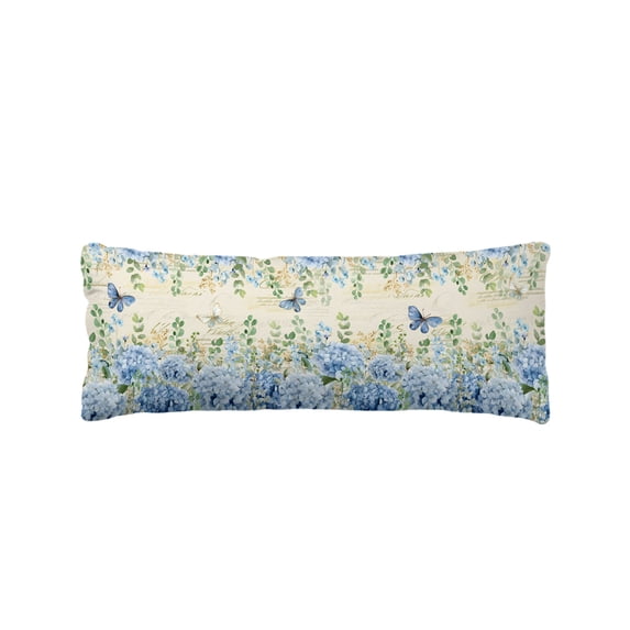 Blue Hydrangea Body Pillow Cover 20 x 60 Inch Decorative Pillow Cover Spring Summer Eucalyptus Farmhouse Retro Lumbar Pillowcase Seasonal Rectangle Cushion Case for Couch Sofa Bed Living Room