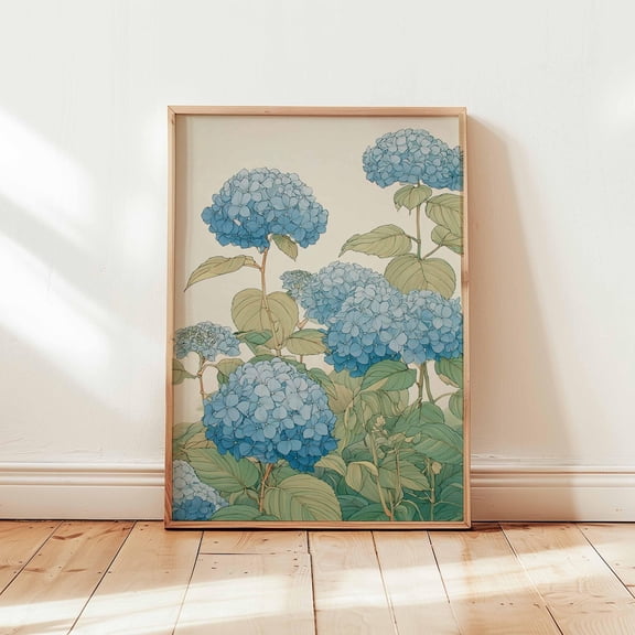 Blue Hydrangea Botanical Poster Unframed Paper Print