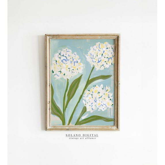 Blue Hydrangea Bouquet Art Print Southern Floral Botanical Art, Stretched Canvas 16x20in