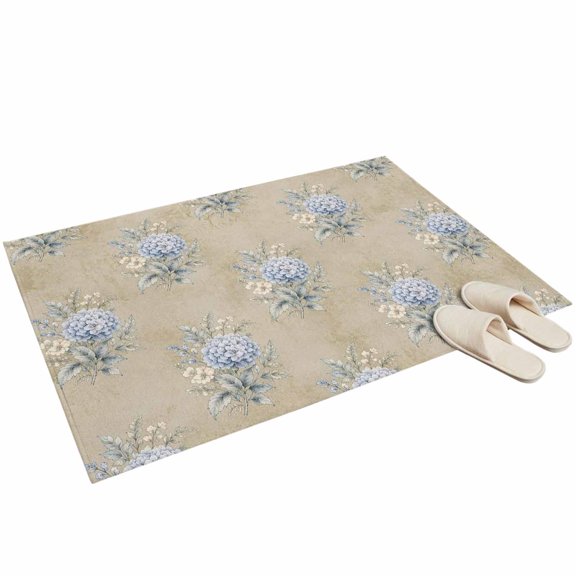 Blue Hydrangea Bouquet Washable Area Rug 2 x 3 ft Rustic Floral Cluster Botanical Textured Soft Non‑Slip Rugs Stain Repellent Indoor Mats for Front Door, Narrow Hallway, Kitchen Doorway, Bedside