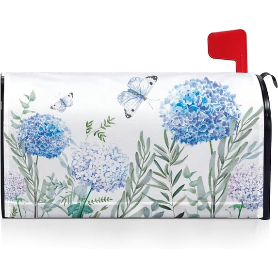 Blue Hydrangea Butterfly Mailbox Covers Magnetic Standard Size 18x21 ...