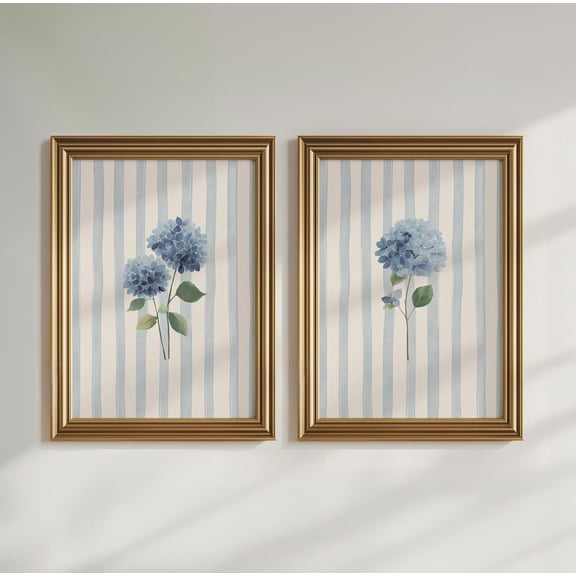 Blue Hydrangea Coastal French Country Wall Art Set 2 Unframed Paper Print 8x12