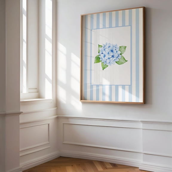 Blue Hydrangea Coastal Hamptons Floral Art Unframed Paper Poster 8x10in