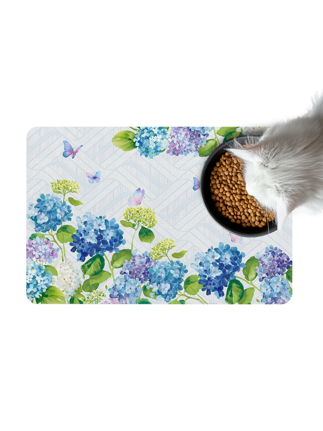 Blue Hydrangea Doormat Watercolor Blue Purple Flower Butterfly Fabric ...