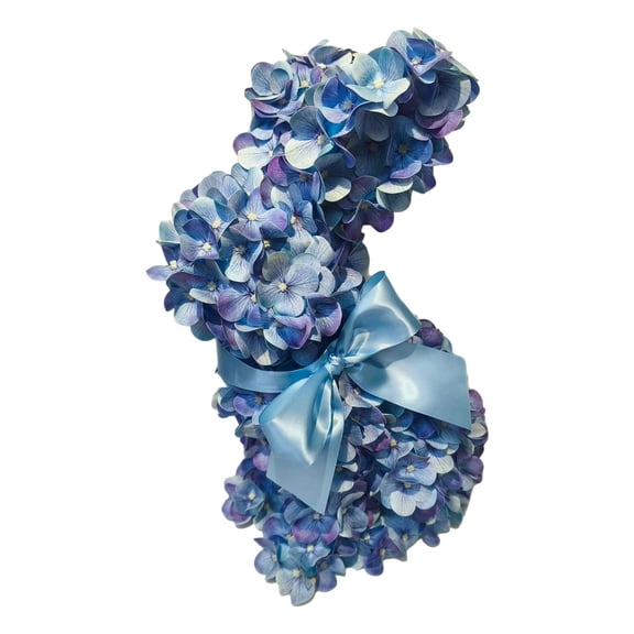 Blue Hydrangea Easter Bunny Statue Resin Tabletop Figurine Spring Decor for Mantel Shelf Centerpiece