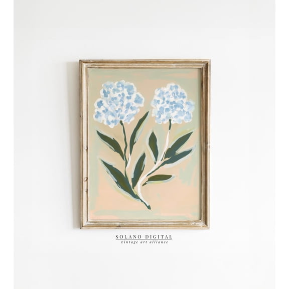 Blue Hydrangea Floral Art Print: Southern Style Decor (), Unframed Paper Poster 8x10in