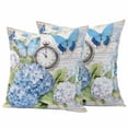 thumbnail image 1 of Blue Hydrangea Floral Outdoor Waterproof Pillow Covers, Spring Retro Butterfly Botanical Decorative Square Throw Pillowcase Sofa Cushion Sham for Patio/Couch/Chair, 16"x16" 2 Pack, 1 of 8