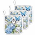 thumbnail image 1 of Blue Hydrangea Floral Pot Holders for Kitchen Heatproof Potholder, 3 Pack Spring Retro Butterfly Botanical Hot Pads Multipurpose Oven Pads Cloth Potholders Trivet for Cooking Baking, 1 of 8
