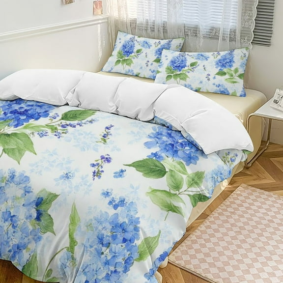 Blue Hydrangea Floral Print Bedding Set Duvet Cover Couple Bedclothes Pillowcase Customized Home Textiles Bed Set for Twin Size
