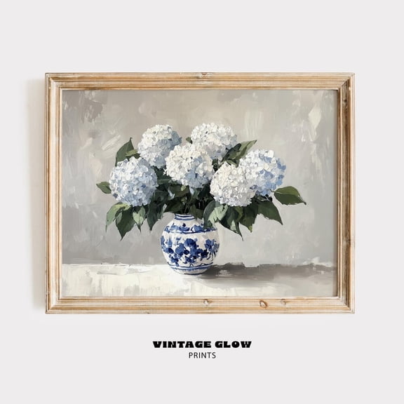Blue Hydrangea Floral Vintage Cottage Poster, 16x24 Poster Print