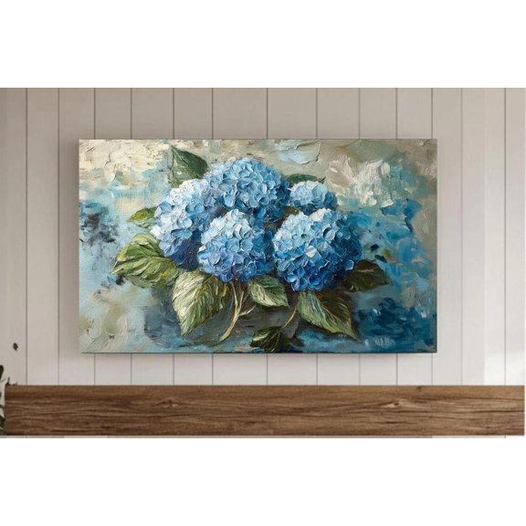Blue Hydrangea Flower Frame, Vintage Spring Floral, Easter Botanical Decor & Summer Garden Wall Art #1469, Unframed Poster Size 12x18