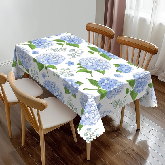 Blue Hydrangea Flowers Rectangle Tablecloth Watercolor Floral Green Leaf Table Cloth Dining Table Cover for Home Kitchen Restaurant Party Buffet Picnic 60 x 84 Inch