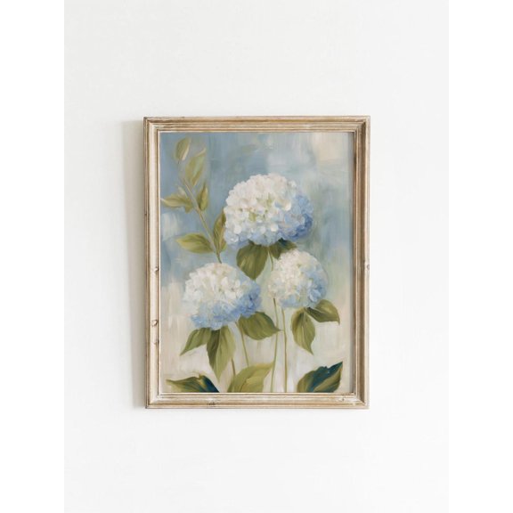 Blue Hydrangea Flowers Soft Powder Blue Spring Botanical, Unframed Paper Poster 8x10in