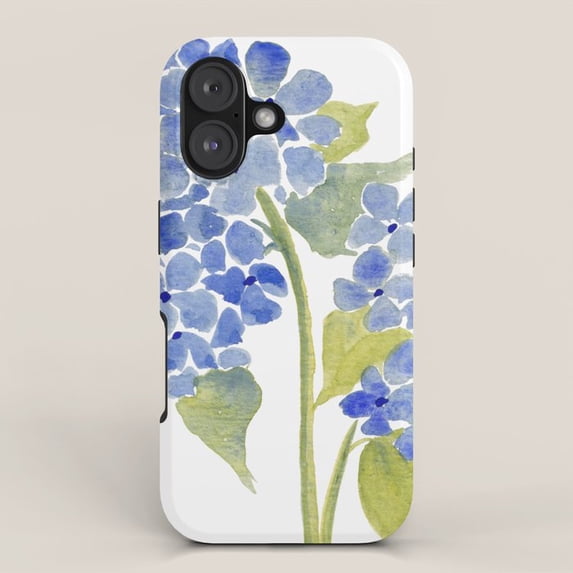 Shell Posster Blue Blue Hydrangea Flowers and Green Leaves on White Tough Case for Apple ...