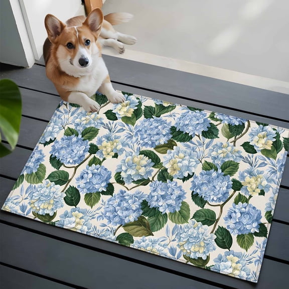Blue Hydrangea Front Door Rugs 2x3 ft Floral Country Farmhouse Watercolor Small Rug for Entryway Non Slip Washable Bathroom Door Mat Absorbent Floor Mat for Indoor Entrance