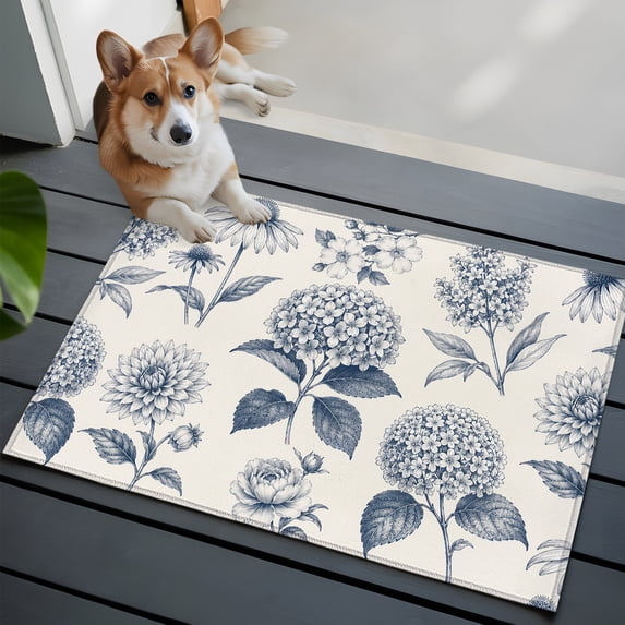 Rustic Antic Rug Blue Hydrangea Front Door Rugs 2x3ft Garden Vintage Gray Flower Dahlia ...