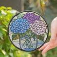 thumbnail image 1 of Blue Hydrangea Glass Suncatcher v4, Floral Window Hanging, Botanical Bloom Decor, 6.3 in, 1 of 3