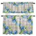 thumbnail image 1 of Blue Hydrangea Kitchen Curtains Valances and Tiers Set of 3 Watercolor Blue Purple Flower Butterfly Wood Grain Tier Curtains and Valance with Rod Pocket for Small Windows, 27.5"x24", 1 of 9