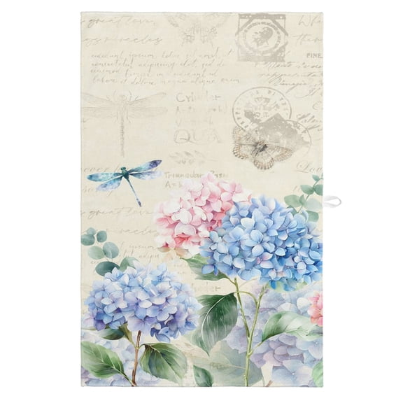 Blue Hydrangea Kitchen Towels, Absorbent Microfiber Kitchen Dish Hand Tea Bath Towel, Pink Flowers Spring Botanical Country Plants Quick Dry Cleaning Cloth Dishclothes Decorative Sets, (1-PC, 18x28)