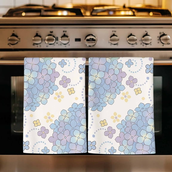 Blue Hydrangea Kitchen Towels Set of 1, Spring Floral Flowers Leaves Plants Watercolor Absorbent Dish Towels for Kitchen, Microfiber Hand Towel, Quick Drying Tea Towel for Cleaning Dishcloths