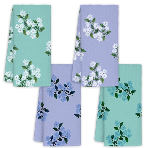 Blue Hydrangea Kitchen Towels Set of 4, 16x24 Inch Decorative Farmhouse Hand Towels