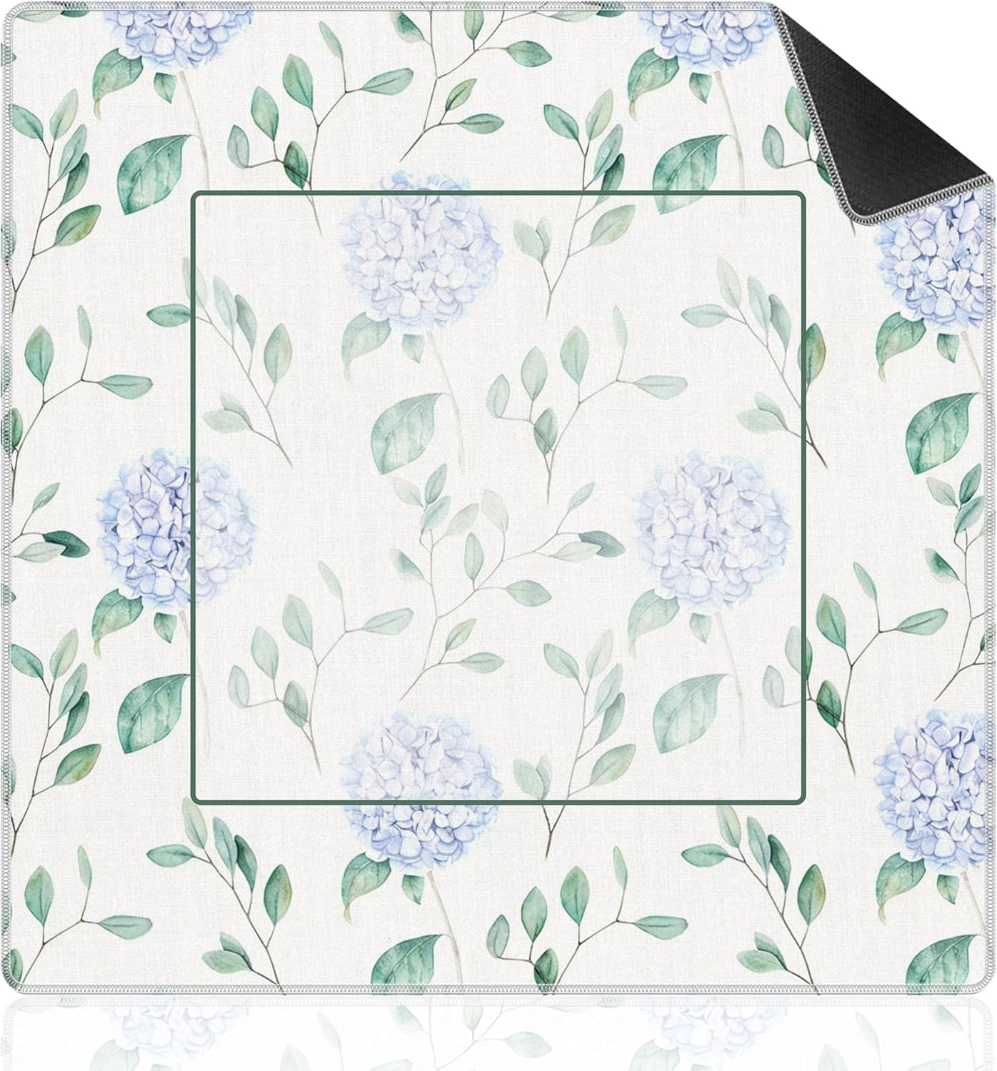 Blue Hydrangea Mahjong Mat for Table 31.5X 31.5,Blue and Green Grandmillennial Floral Non-Slip Noise Reduction Mahjong Table Cover Accessories, Hydrangea Decor, Hydrangea Mahjong Gifts for Women