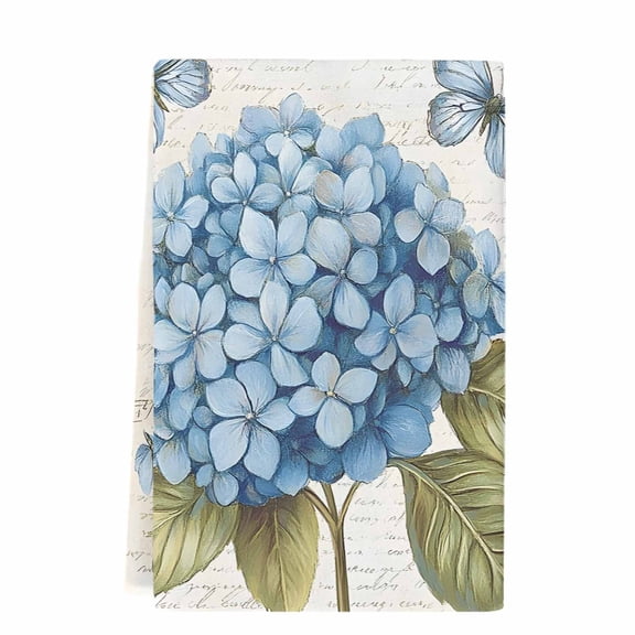 Blue Hydrangea Microfiber Kitchen Towel, Spring Vintage Botanical Butterfly Soft Absorbent Dish Towels, Quick Drying Washable Dishcloths for Kitchen Cleaning, Drying Dishes, 18x28 Inches