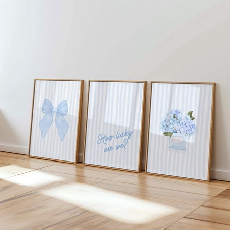 Blue Hydrangea Nursery Prints Preppy Grandmillennial Wall Art Set, Poster Only